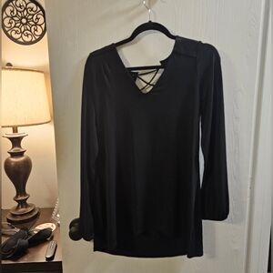 Express Black V-Neck Tunic with Crisscross Detail